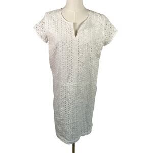 Liz Claiborne Womens White Eyelet Shift Dress Cotton Lined Small Summer Casual‎